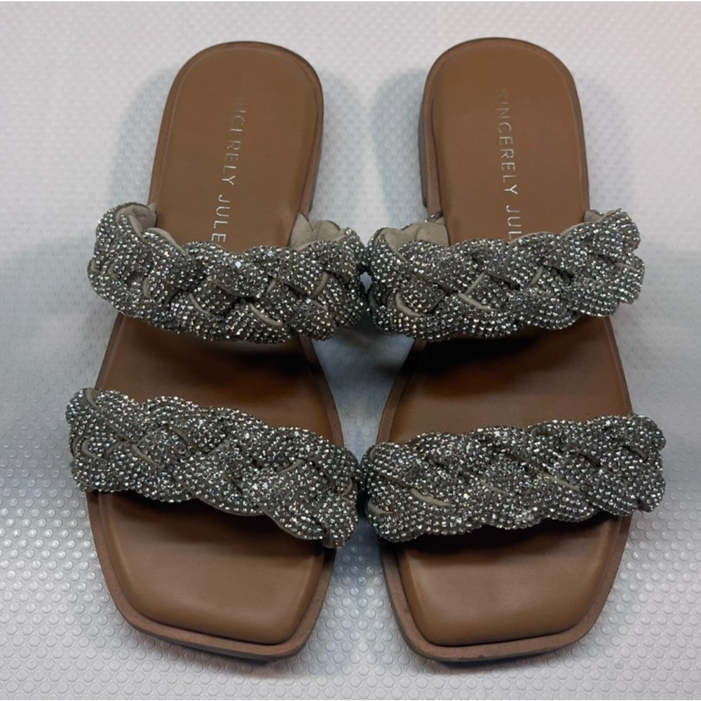 Sincerely Jules Women's Silver bling Slide on Sandal Size 6.5 (0429)